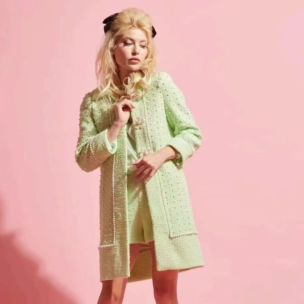 Edward Achour COAT WITH PEARLS AND RHINESTONES $1844 NEW